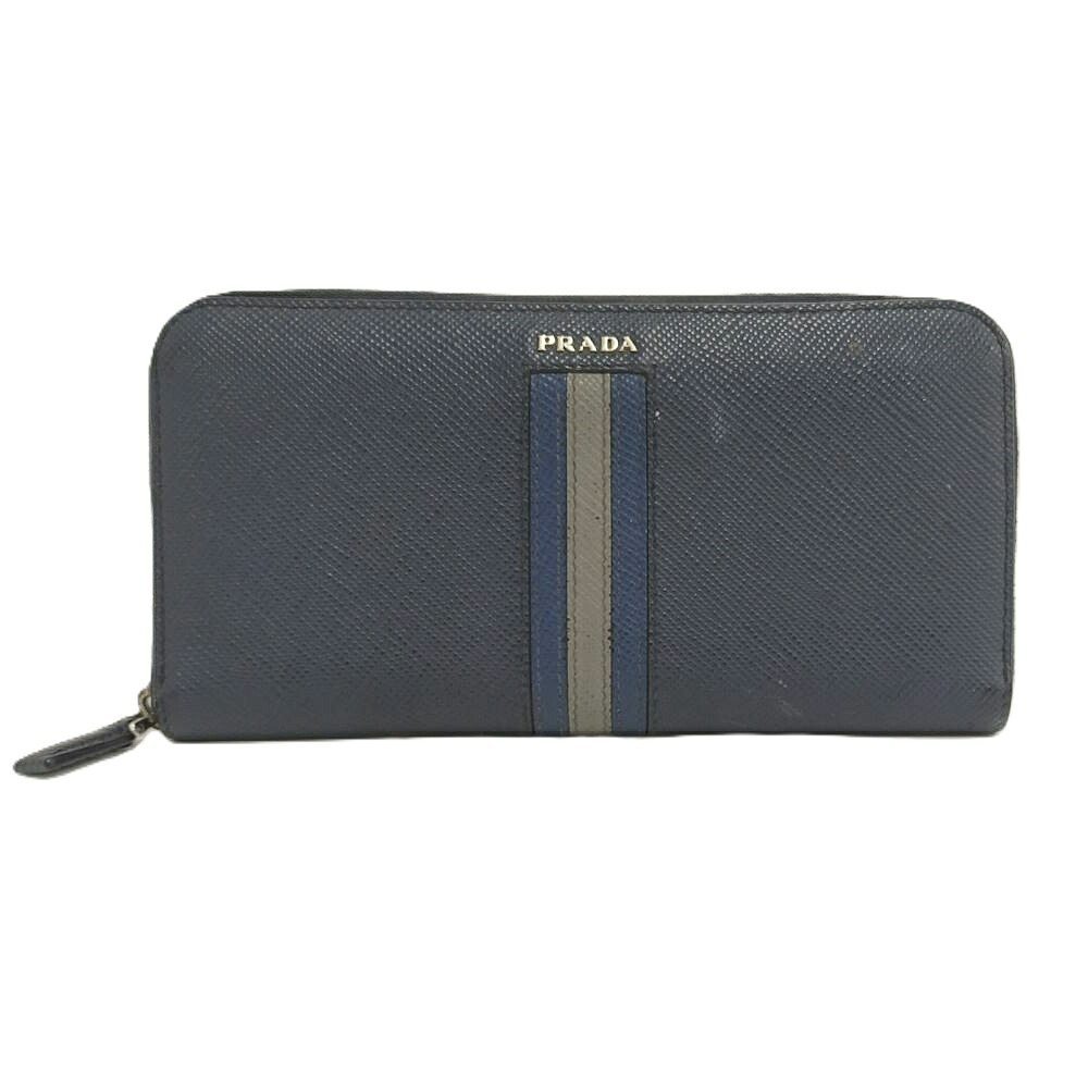 【中古】PRADA ラウンドファスナー長財布 サフィアーノ レザー ネイビー系｜JJcollection