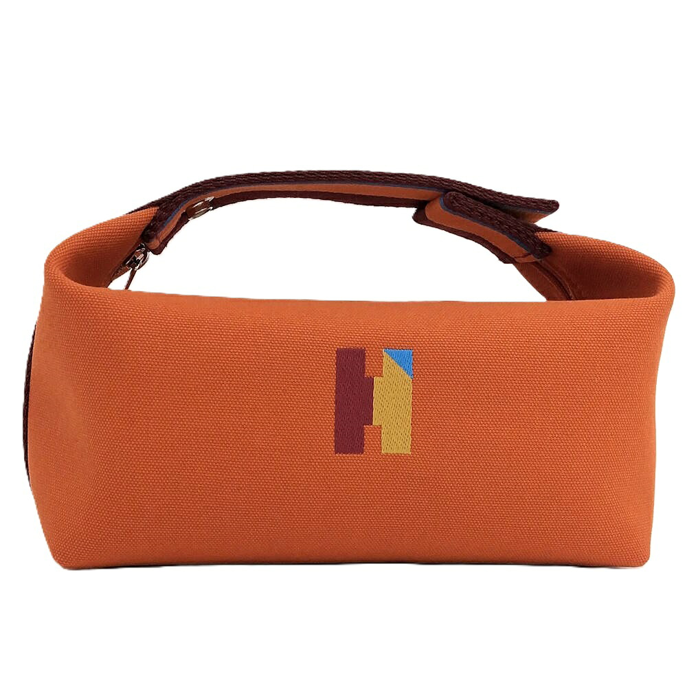 【中古】HERMES ブリッド ア ブラックPM ポーチ H PAVILLON キャンバス オレンジ