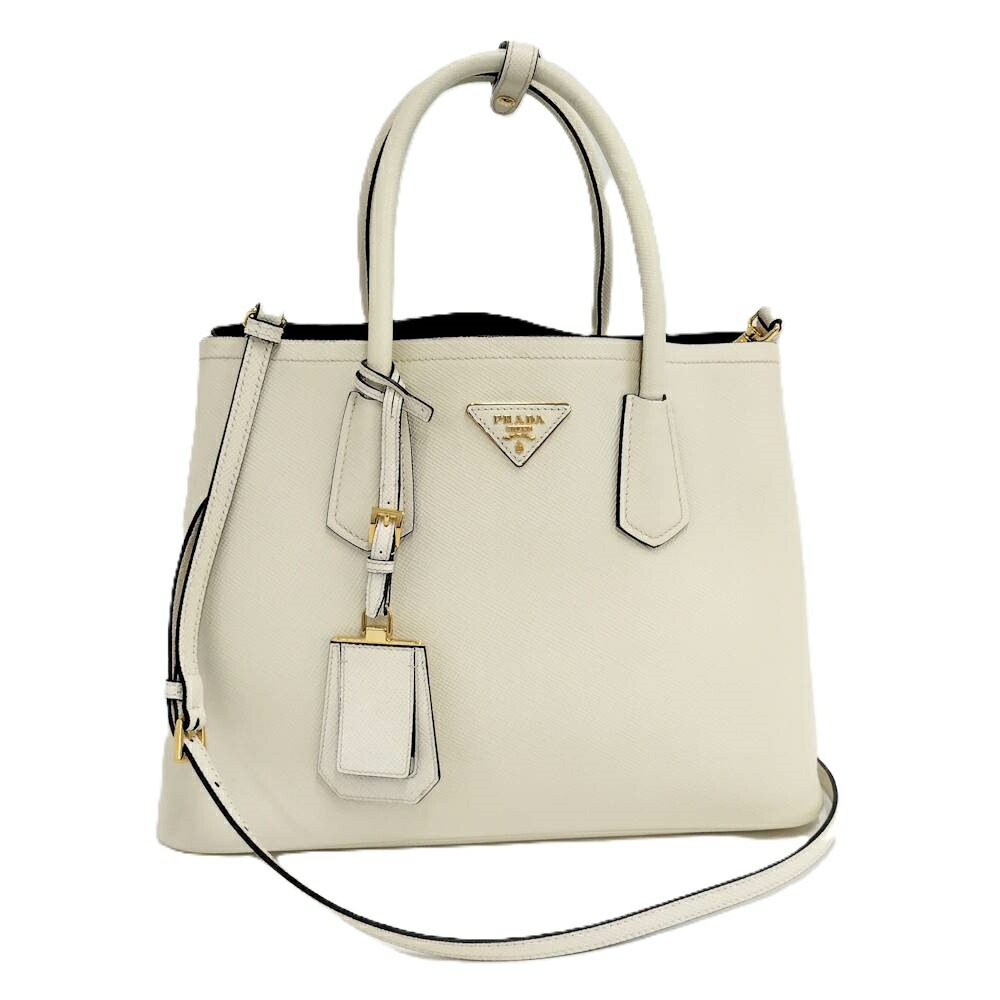 【中古】PRADA ドゥーブレミディアム 2WAYショルダーバッグ なめし革 象牙色 1BG775