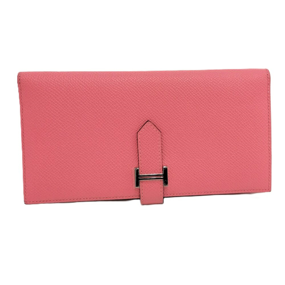 【中古】HERMES ベアン スフレ 二つ折り長財布 レザー ピンク B刻印