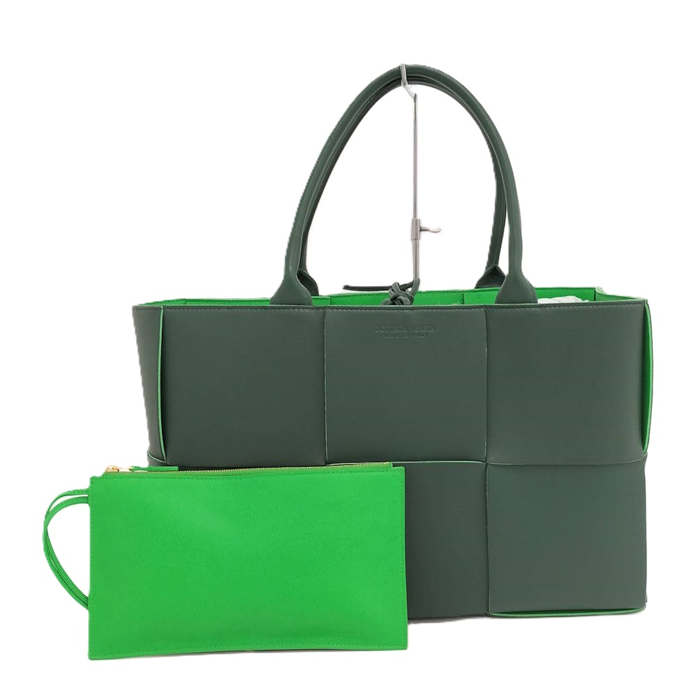 【中古】BOTTEGA VENETA トートバッグ アルコ レザー グリーン 609175