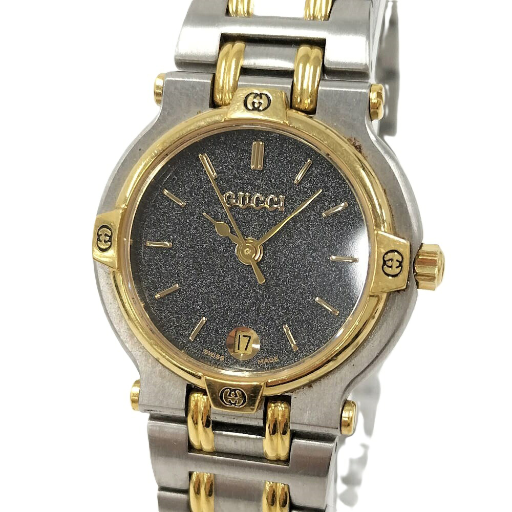 【中古】GUCCI レディース腕時計 クオーツ SS GP コンビ ブラック文字盤 9000L