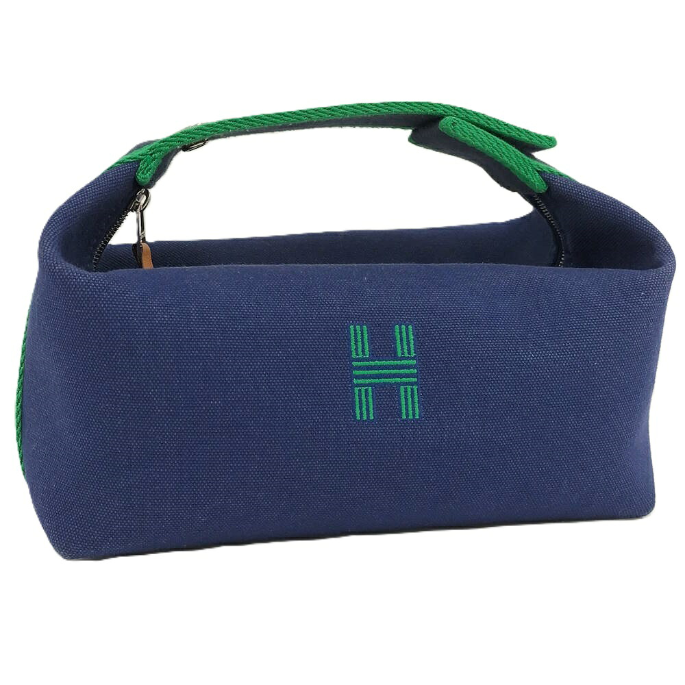 【中古】HERMES ブリッドアブラックPM ハンドバッグ ポーチ キャンバス ブルー｜JJcollection