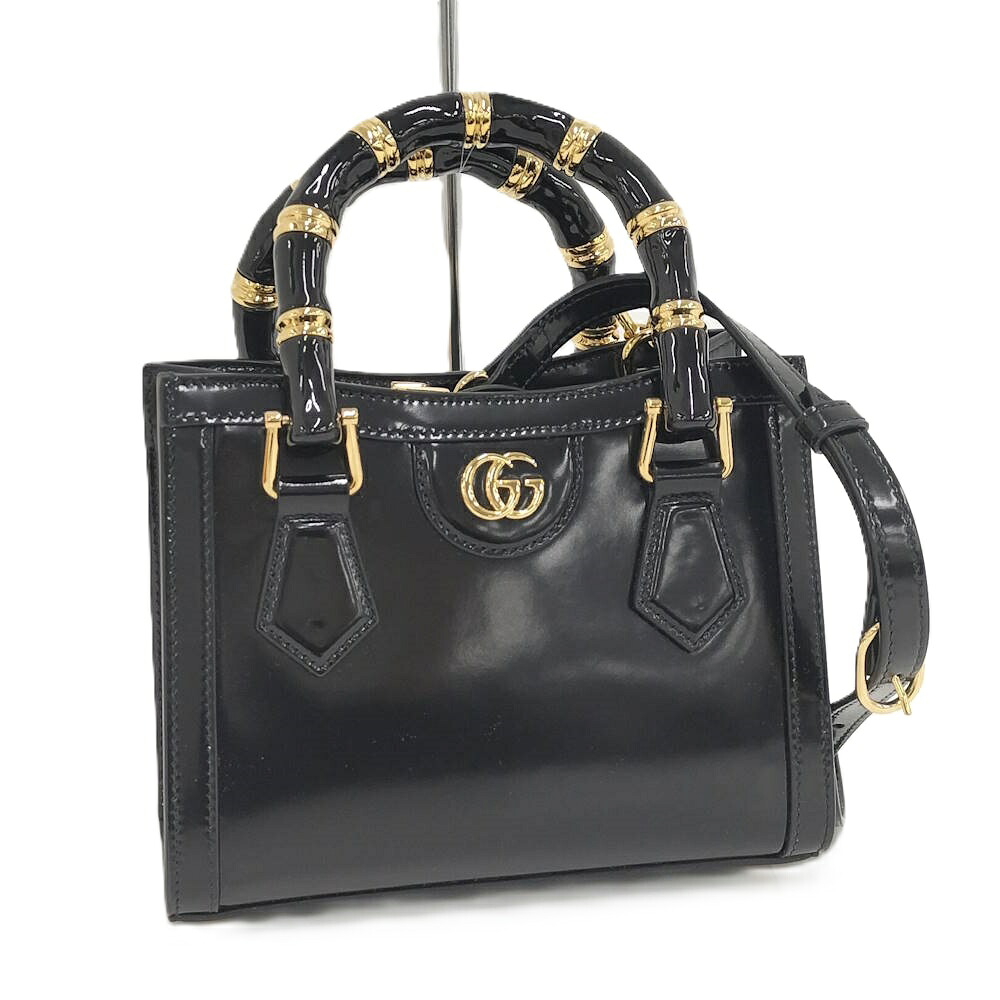 【中古】GUCCI ダイアナ スモールトートバッグ 2WAY ショルダーバッグ レザー ブラック 832936