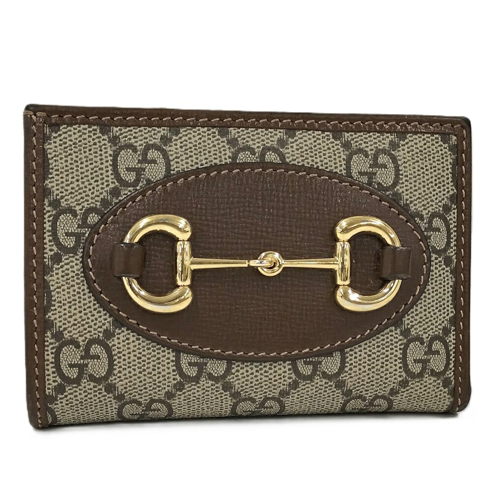 【中古】GUCCI 導管ビット 1955 二つ折り紙入れ なめし革 PVC ベージュ 赤銅色 726846