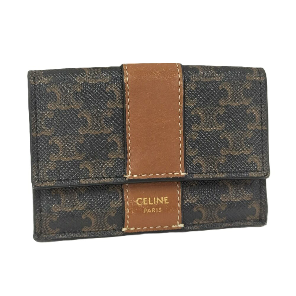 【中古】CELINE 三つ折り 財布 トリオンフ レザー ブラウン