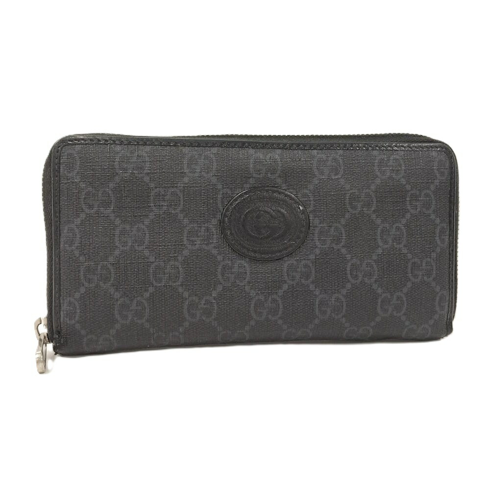 【中古】GUCCI ラウンドファスナー 長財布 インターロッキングG GGスプリーム PVC ブラック 673003