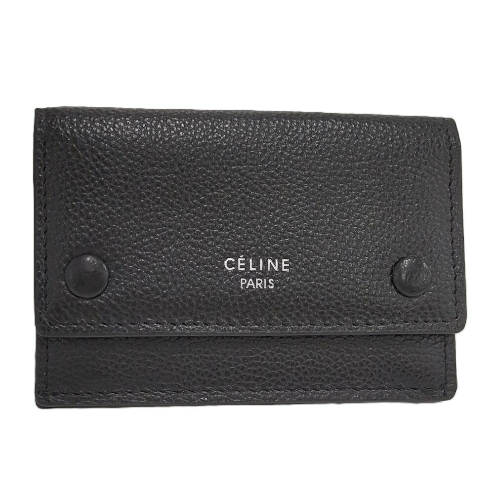 【中古】CELINE 三つ折り財布 レザー ブラック