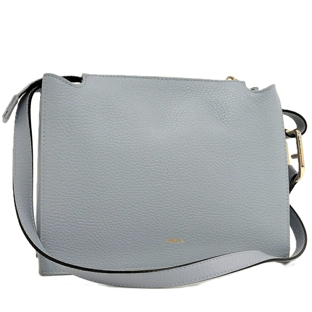 【中古】FURLA ヌヴォラ ショルダーバッグ レザー ライトブルー WB01275
