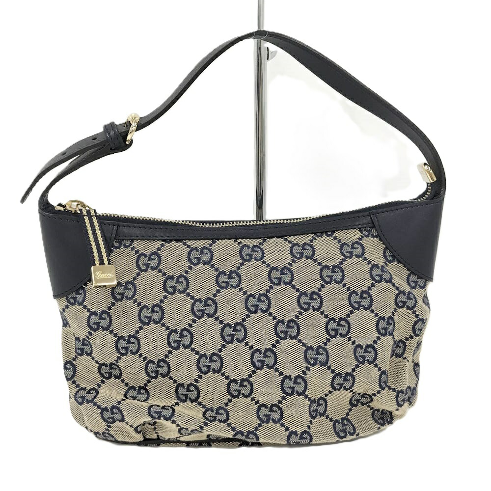 【中古】GUCCI アクセサリーポーチ GGキャンバス レザー ネイビー 224093