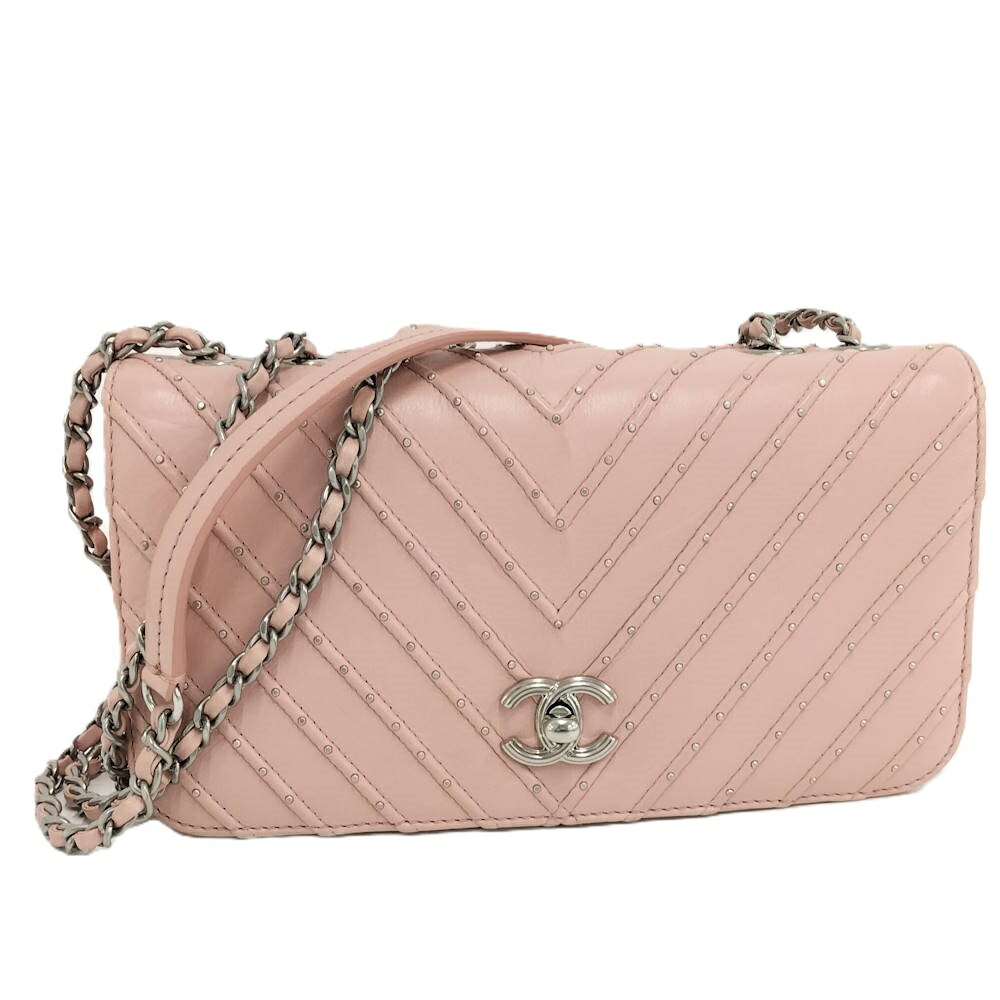 【中古】CHANEL Vステッチ チェーンショルダーバッグ レザー ピンク A57053|JJcollection