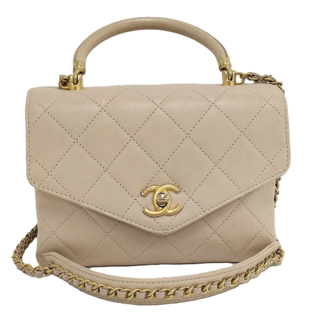 【中古】CHANEL トップハンドル チェーン ショルダーバッグ レザー ベージュ AS0626｜JJcollection