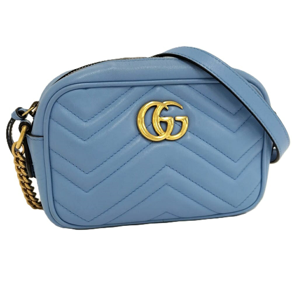 【中古】GUCCI GGマーモント ショルダーバッグ ブルー 448065