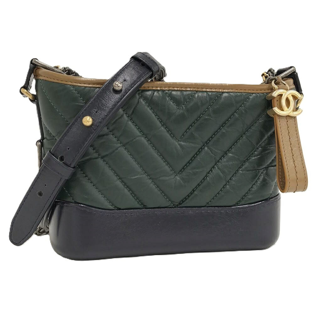 【中古】CHANEL ガブリエルドゥシャネル チェーンショルダーバッグ レザー グリーン