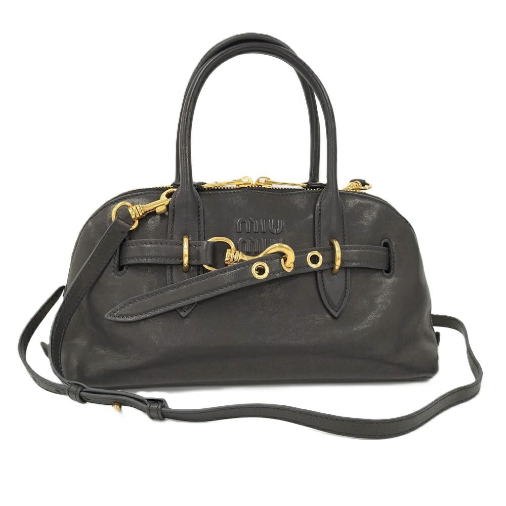 【中古】MIUMIU 2WAY ショルダーバッグ ハンドバッグ レザー ブラック 5BB169
