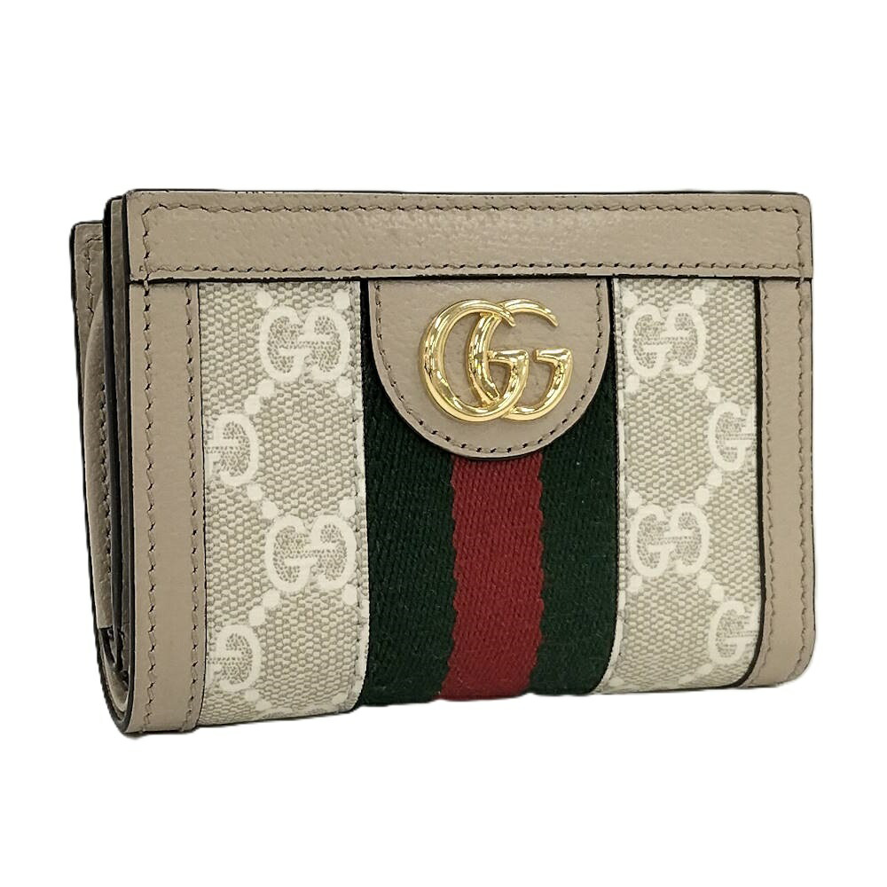 【中古】GUCCI 二つ折り紙入れ オフィディア GG 並み並み ウォレット GGスプリーム なめし革 ベージュ 赤銅色 813296