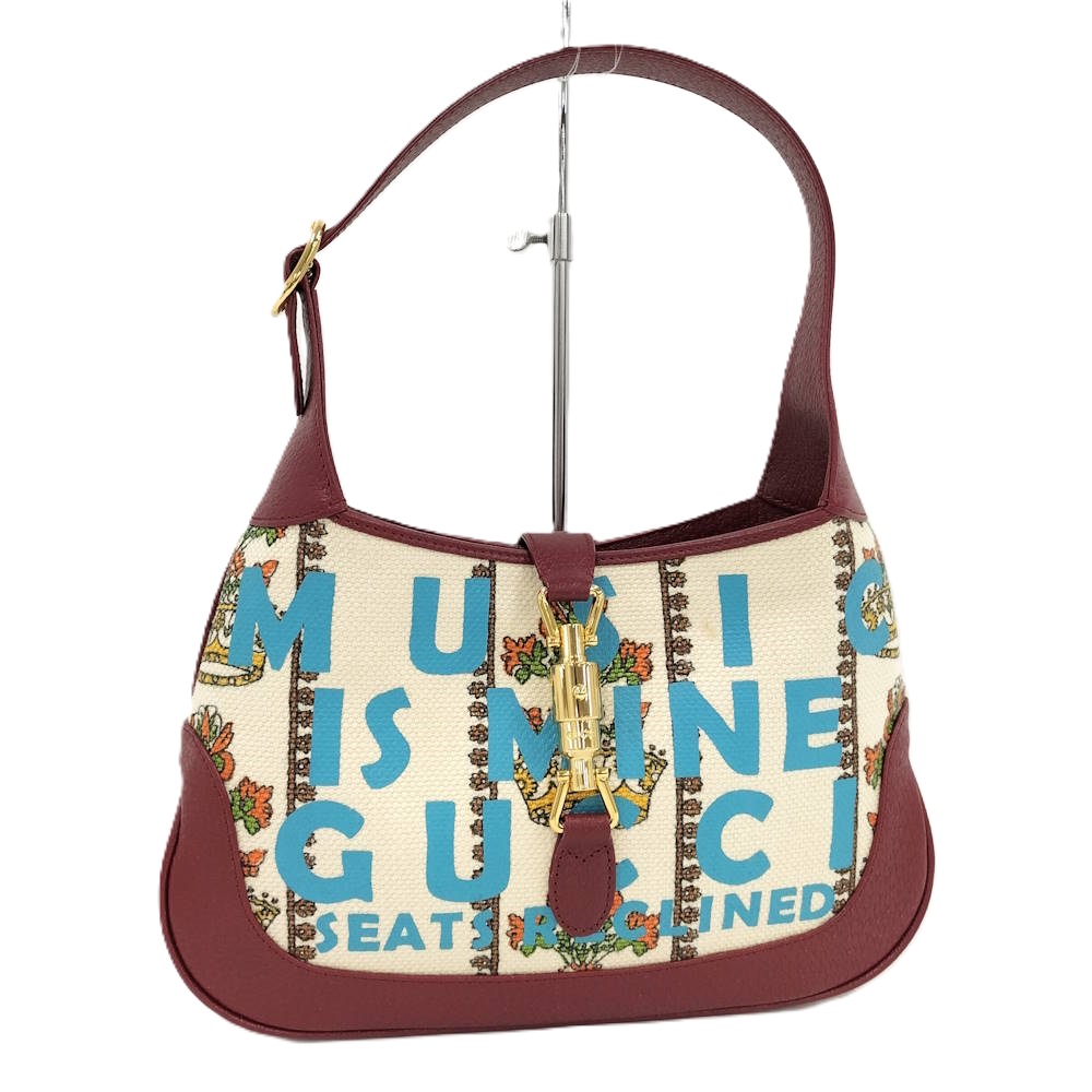 【中古】GUCCI ジャッキー 1961 スモール ワンショルダーバッグ MUSIC IS MINE キャンバス レザー レッド系 636706