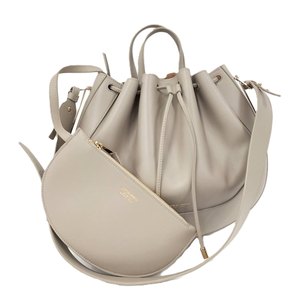 【中古】GIORGIO ARMANI 2WAY 巾着バッグ レザー グレージュ