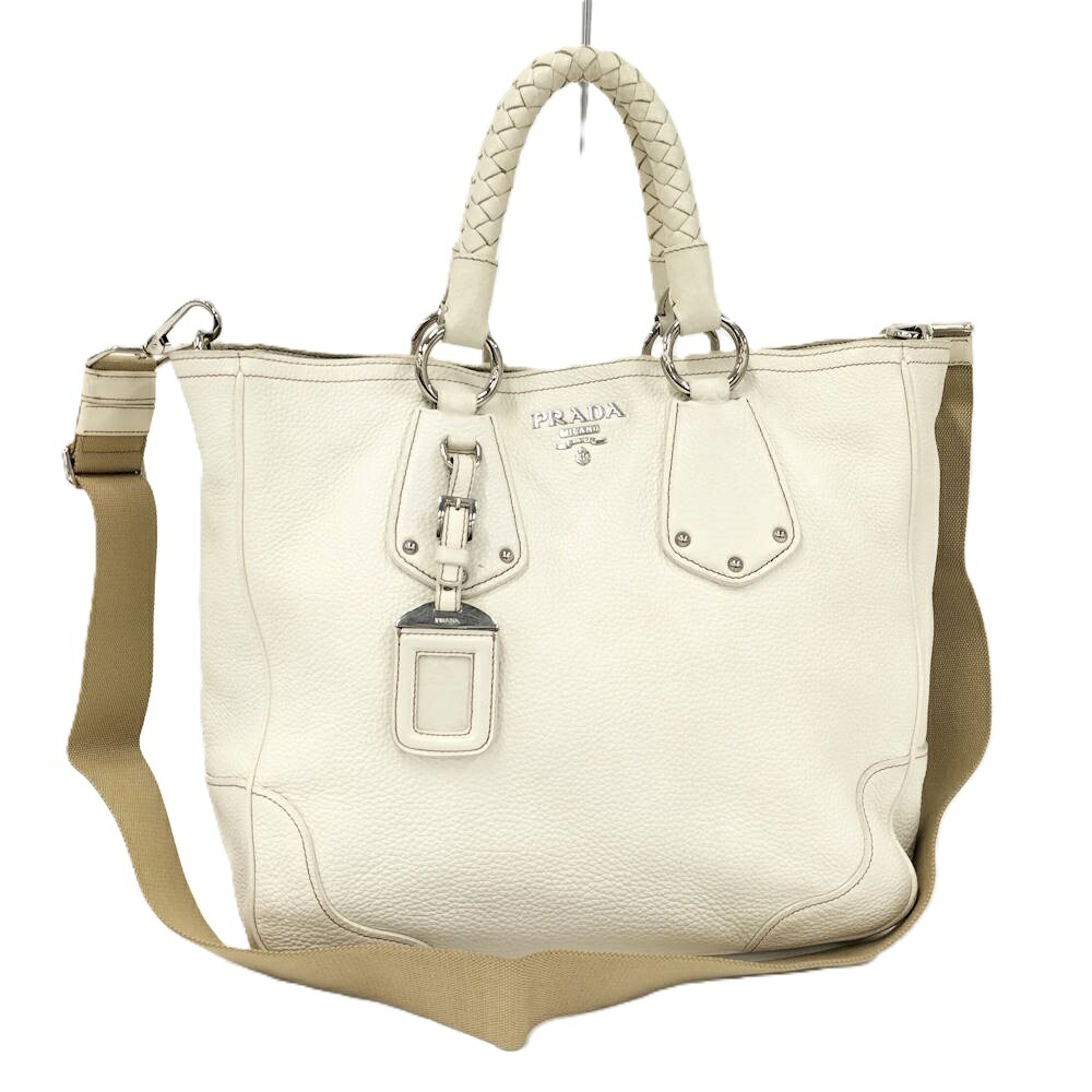 【中古】PRADA 2WAY トートバッグ ハンドバック なめし革 白いこと