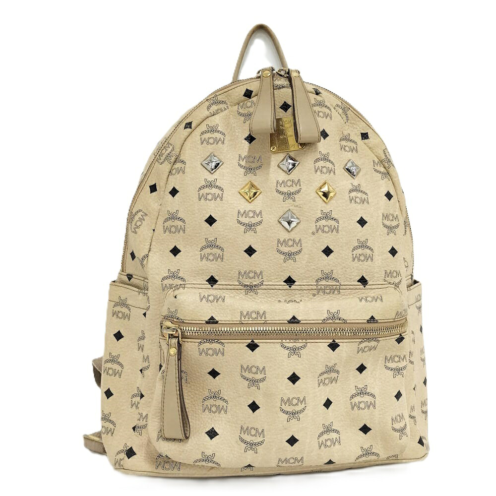【中古】MCM バッグパック ヴィセトス スタッズ レザー ベージュ