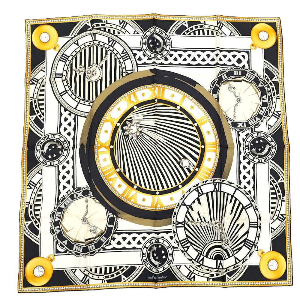 【中古】Cartier スカーフ 時計 シルク100％ ブラック ホワイト 18,346円