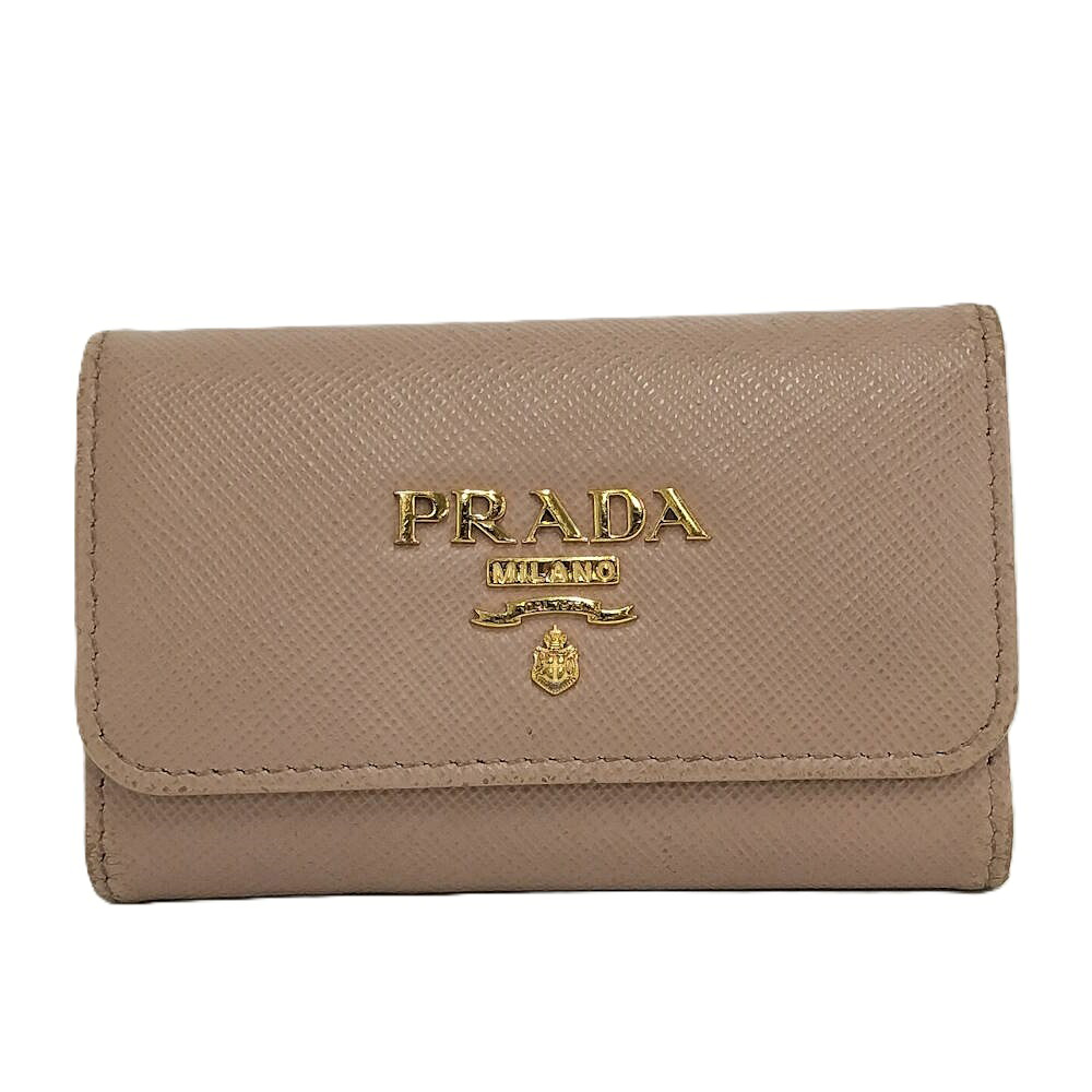【中古】PRADA ４連 キーケース レザー ピンクベージュ 1PG004