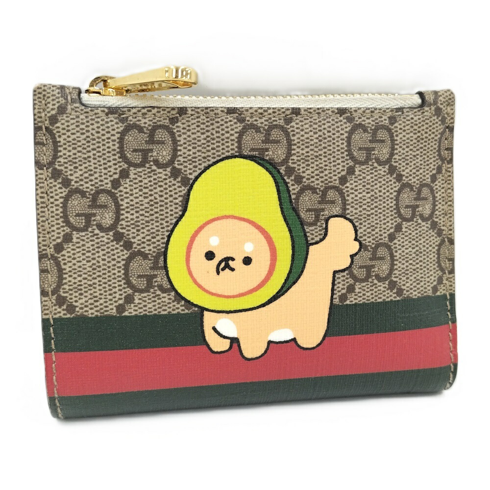 【中古】GUCCI コンパクトウォレット PVC上塗り アニマルプリント ベージュ 736758