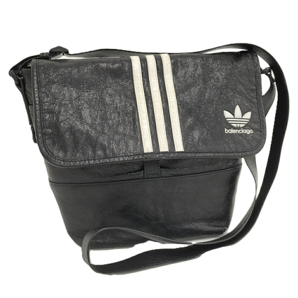 【中古】BALENCIAGA アディダス コラボ ショルダーバッグ レザー ブラック 729153