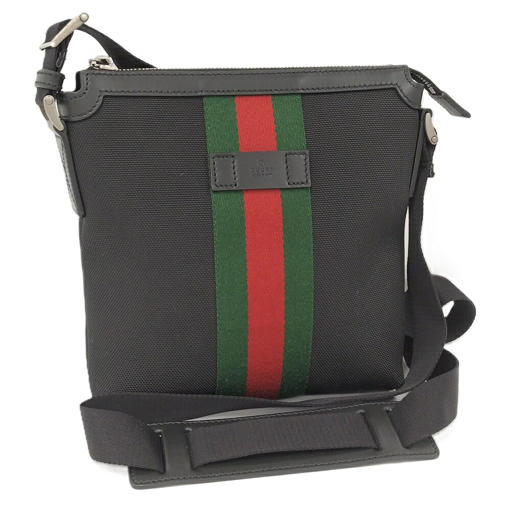 【中古】GUCCI ショルダーバッグ シェリー酒伝達ルート 帆布 なめし革 黒いこと 631195