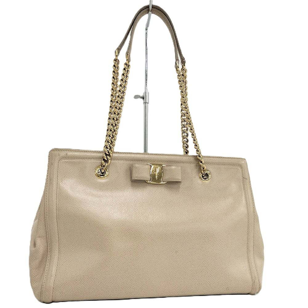 【中古】Salvatore Ferragamo ハンドバッグ チェーン レザー ベージュ系 21G508｜JJcollection