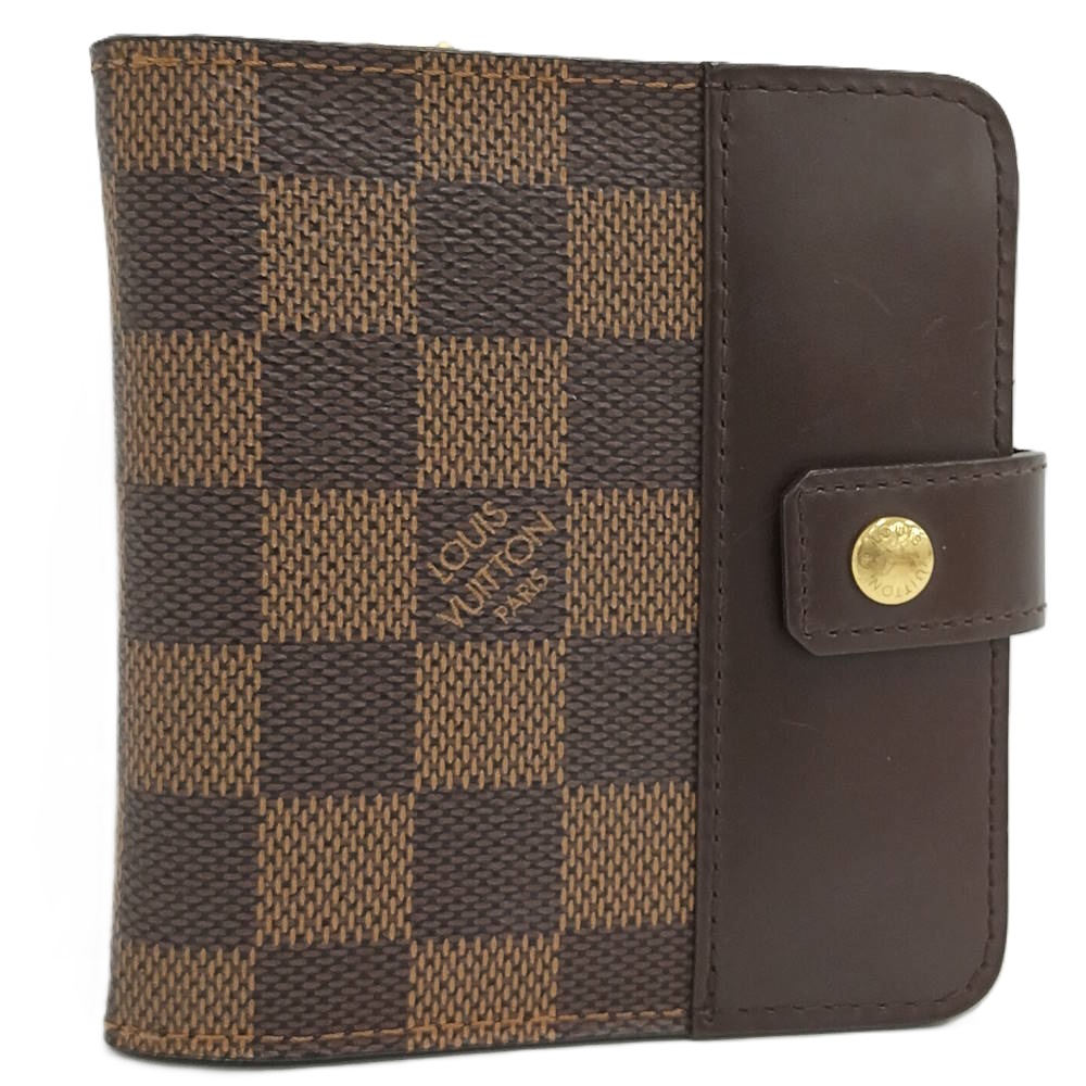 【中古】LOUIS VUITTON コンパクトジップ 二つ折り紙入れ ダミエ エベヌ N61668
