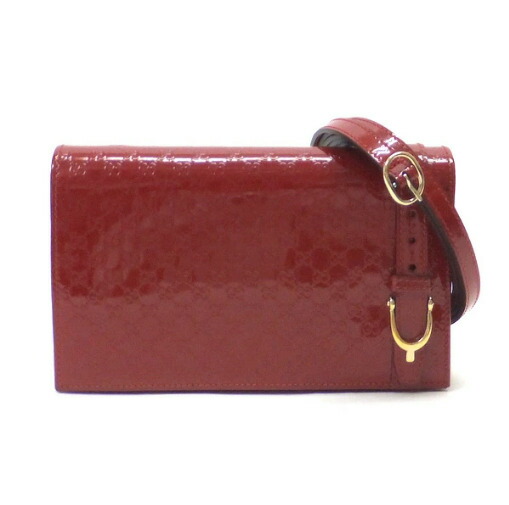 【中古】GUCCI グッチ ニース・ショルダーウォレット GGマイクログッチ 専売特許なめし革 赤いこと×ゴールド金具 354086