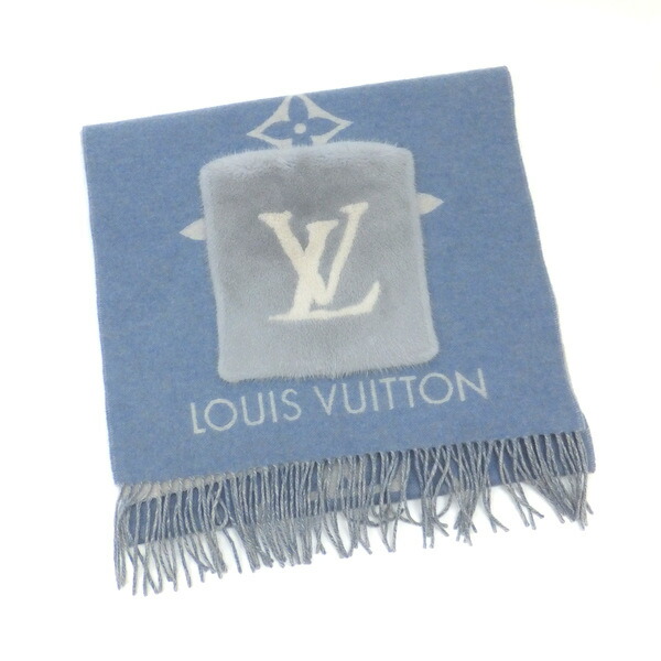 【中古】LOUIS VUITTON コールドレイキャビック 消音装置 カシミヤ１００％ ともし火青碧×白いこと M76342 AL0230 モノグラムジャイアント