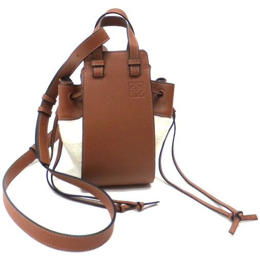 【中古】LOEWE ハンモック ドローストリング ミニ 2WAYバッグ キャンバス×レザー エクリュ×タン×ゴールド金具 A538V07X11