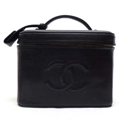 【中古】CHANEL バニティ2WAYバッグ キャビアスキン ブラック×ゴールド金具 40番7桁