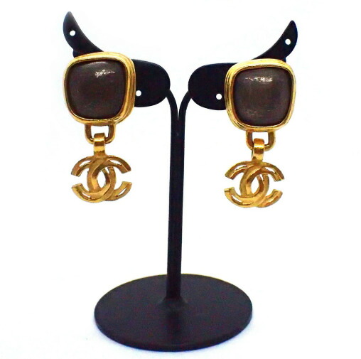 【中古】CHANEL イヤリング メタル ゴールド×グレーストーン 97A 《グレーストーン×スイングCC》