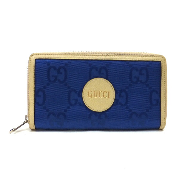 【中古】GUCCI オフザグリッド ジップウォレット 長札入れ ナイロン×なめし革 青色×ベージュ×しろがね色金具 625576 メンズ財布-バッグ・小物・ブランド雑貨-財布・ケース