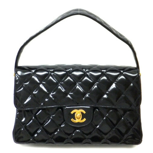 【中古】CHANEL ダブルフェイスバッグ26 マトラッセ 専売特許なめし革 黒いこと×ゴールド金具 41番7桁