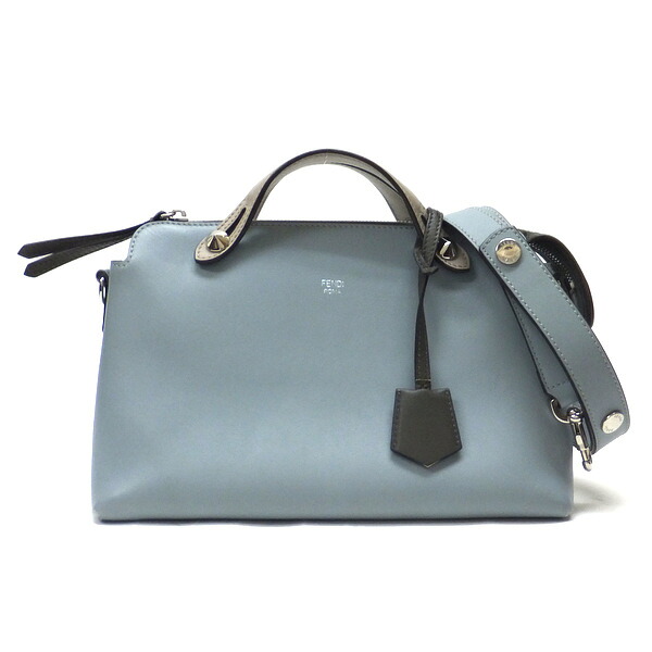 【中古】FENDI バイザウェイ・ミディアム ハンドバッグ レザー ライトブルー×グレー×ライトグレー×シルバー金具 8BL124