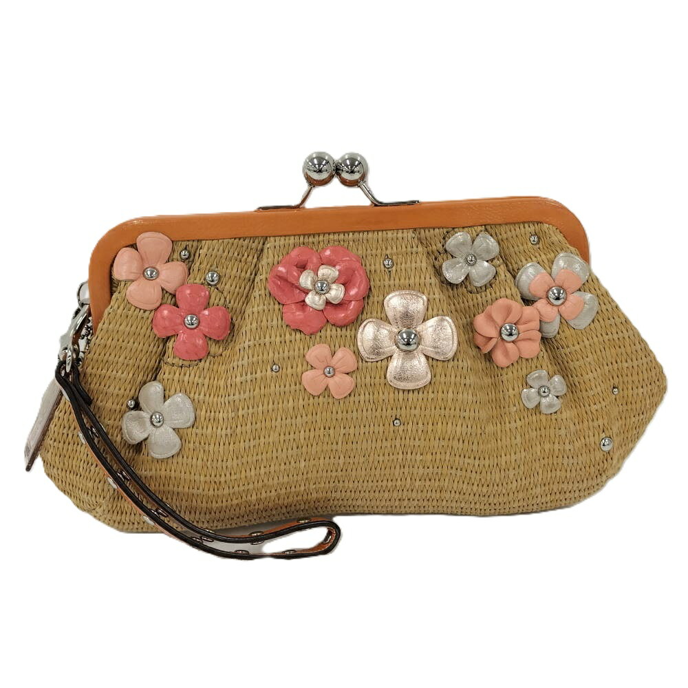 【中古】COACH ミニ クラッチペダル御徒面子 金入れ 麦わら原料品 花柄 45266