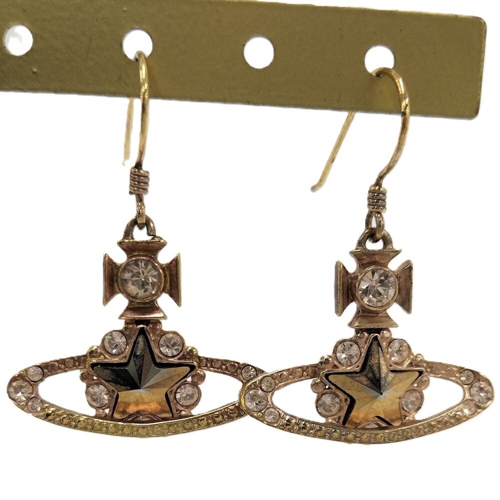 【中古】Vivienne Westwood ピアス ローレライスタッド オーブ ラインストーン ゴールド メッキ