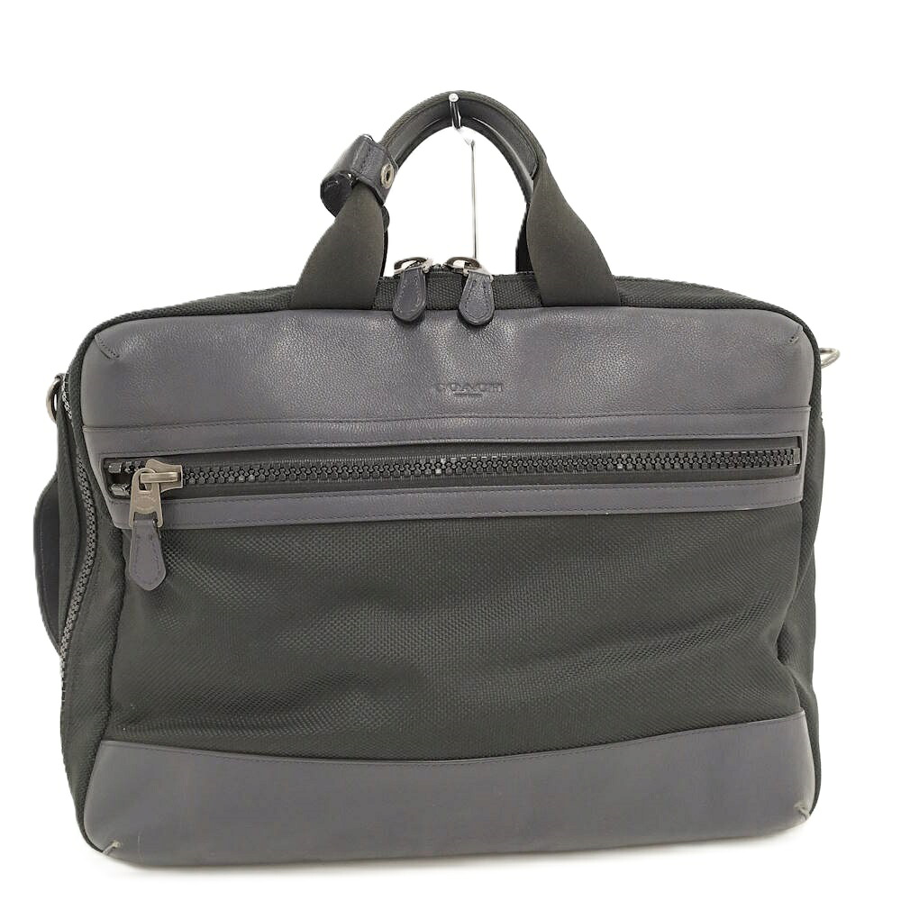 【中古】COACH ショルダーバッグ レザー キャンバス ブラック ネイビー