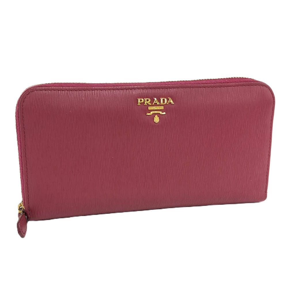 【中古】PRADA ヴィッテロムーブ ラウンドファスナー長財布 ピンク
