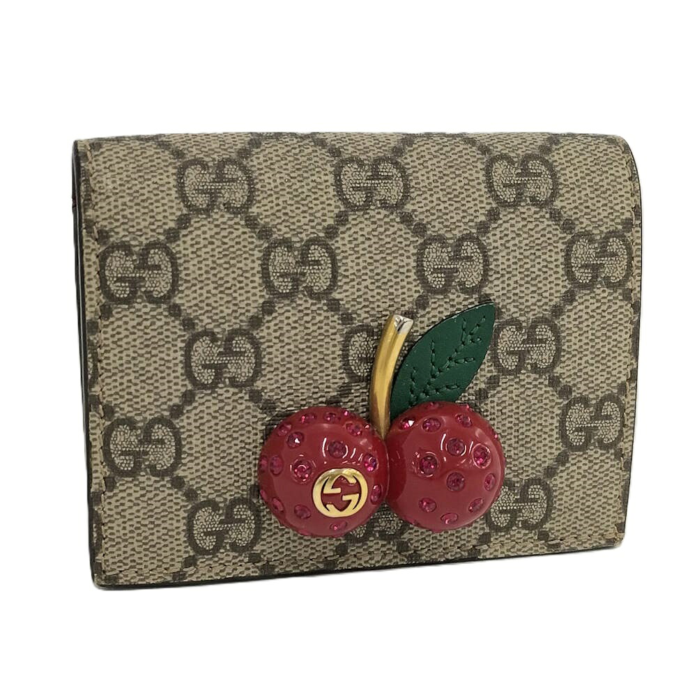 【中古】GUCCI チェリー コンパクトウォレット GGスプリーム 476050
