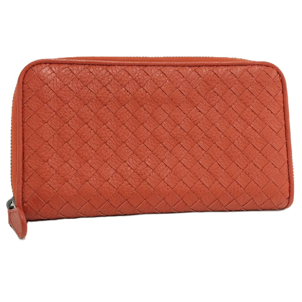 【中古】BOTTEGA VENETA ラウンドファスナー 長財布 レザー オレンジ