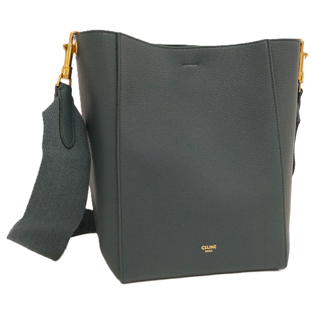 【中古】CELINE サングル スモールバケット ショルダーバッグ レザー グリーン 189303AH4｜JJcollection