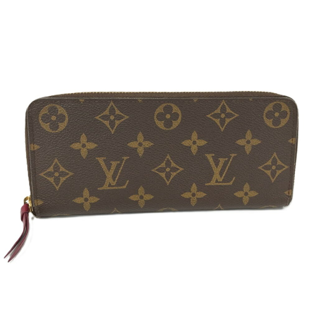 【中古】LOUIS VUITTON ポルトフォイユ クレマンス ラウンドファスナー長財布 モノグラム フューシャ ピンク M60742