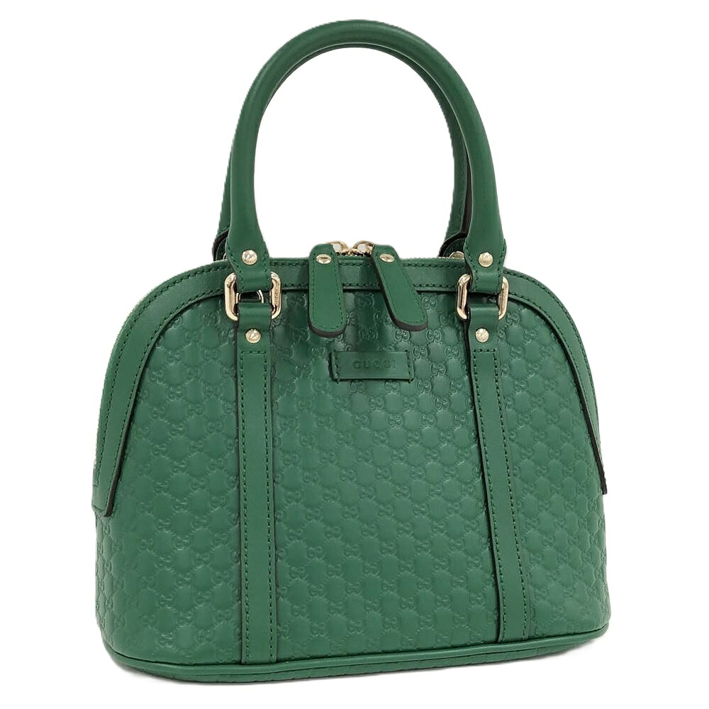 【中古】GUCCI ハンドバック マイクログッチシマ レザー グリーン 449654