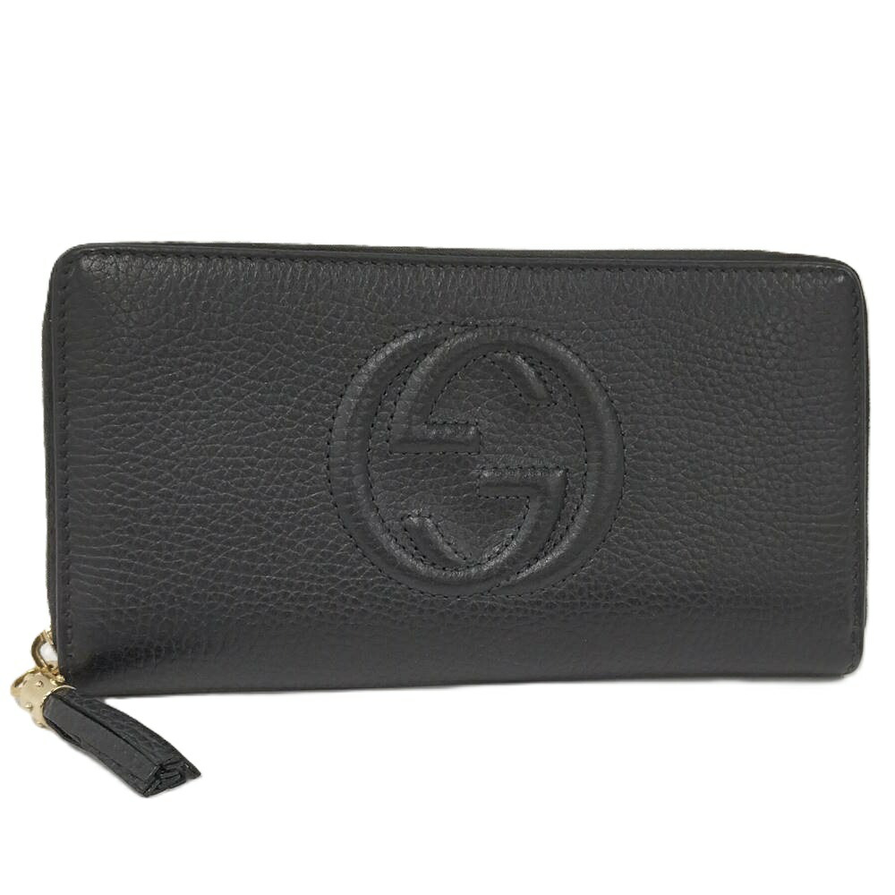 【中古】GUCCI ソーホー ラウンドジッパー長紙入れ インターロッキングG なめし革 黒いこと 598187