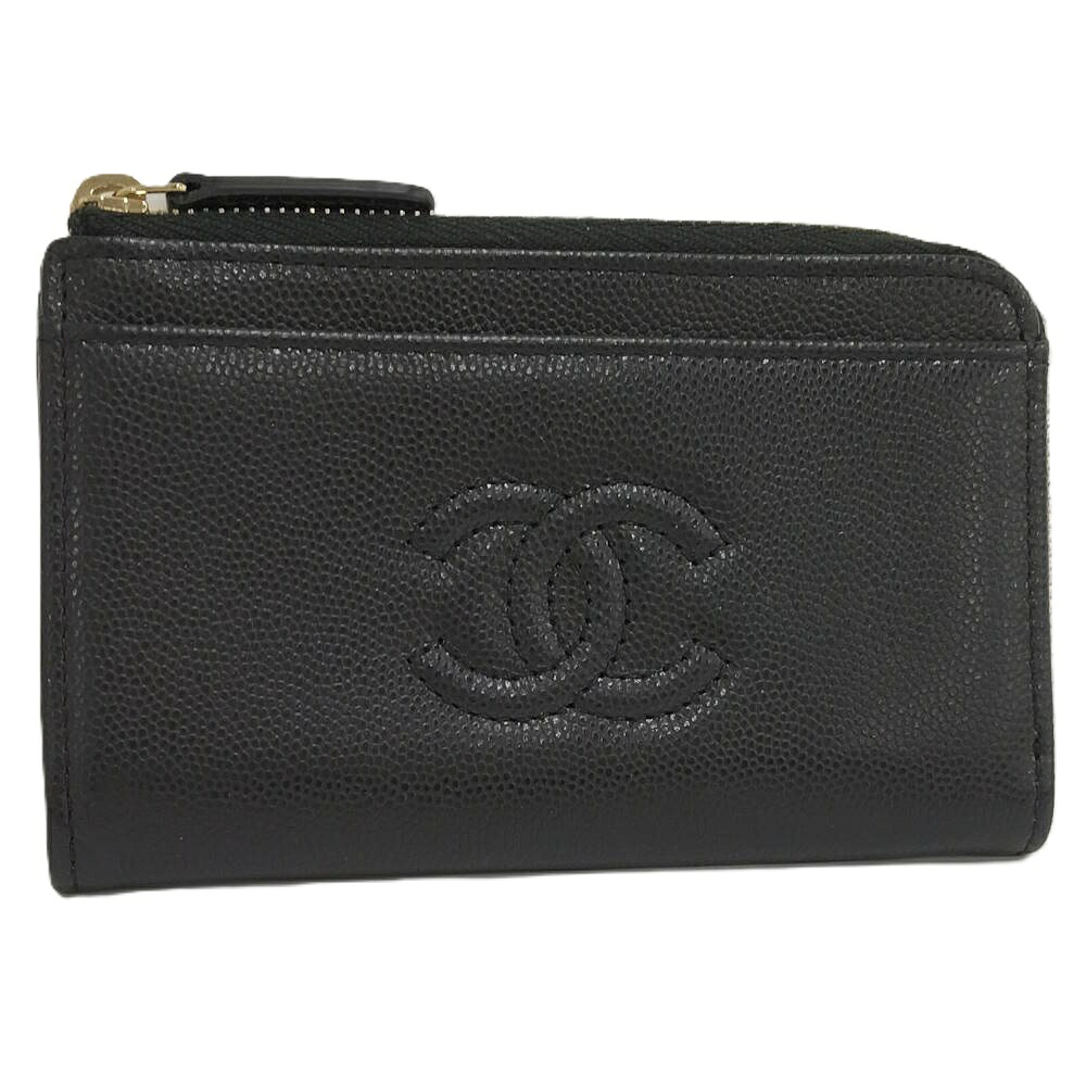 【中古】CHANEL カードケース コインケース 小銭入れ ココマーク レザー ブラック AP4661